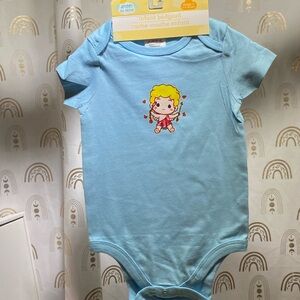 Upcycled Angel Light Blue Bodysuit with Cute Cartoon